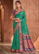 Soft Silk Sea Green Festival Wear Printed Saree